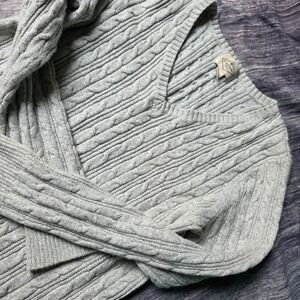 St John's Bay Womens‎ Grey Cable Knit V Neck Long Sleeve Sweater Size L